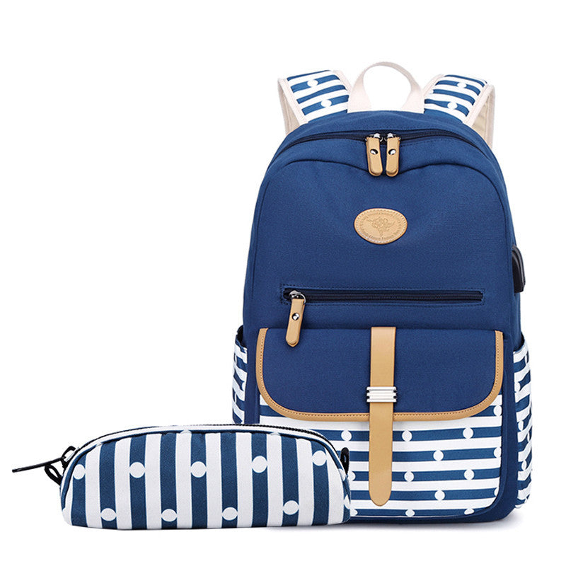 Women's Canvas Striped Printing Female Korean High Backpacks