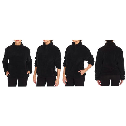 Sudadera forrada de sherpa con cuello de cremallera 1/4, dos bolsillos y forro interior/exterior