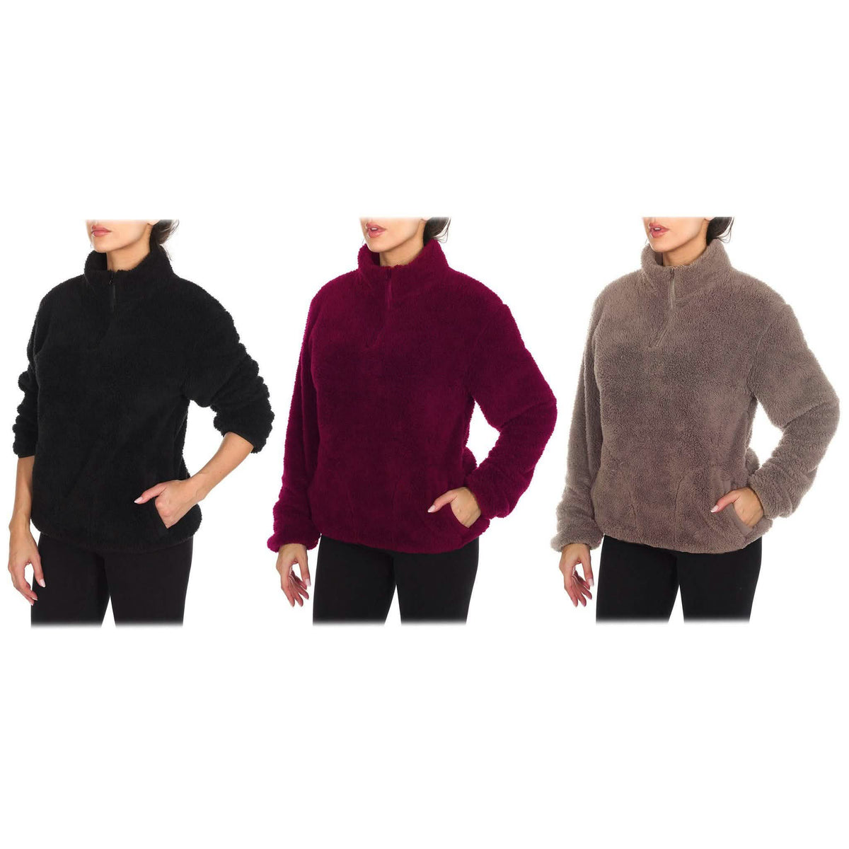 Sudadera forrada de sherpa con cuello de cremallera 1/4, dos bolsillos y forro interior/exterior