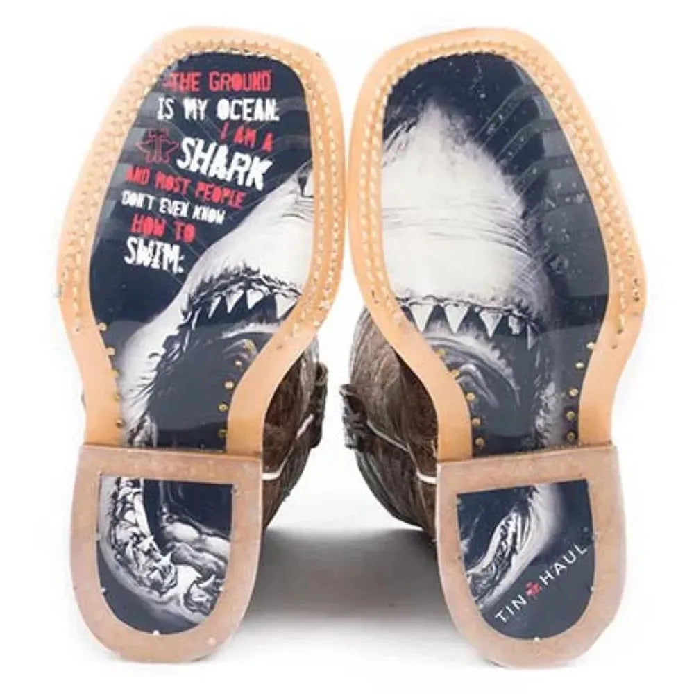 Tin Haul Sharky / Suela Man Eater (Tan) - Botas vaqueras de cuero para niños pequeños/grandes