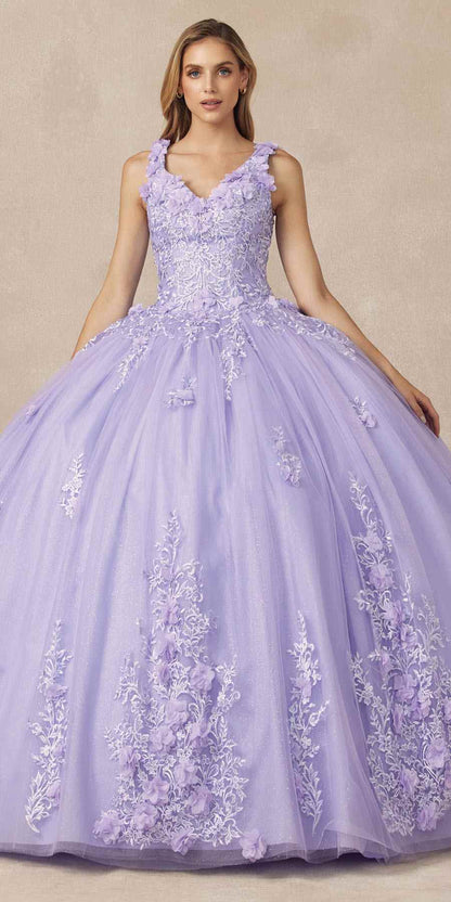 Vestido de quinceañera Juliet 1437 de gala con aplicaciones florales y flores 3D