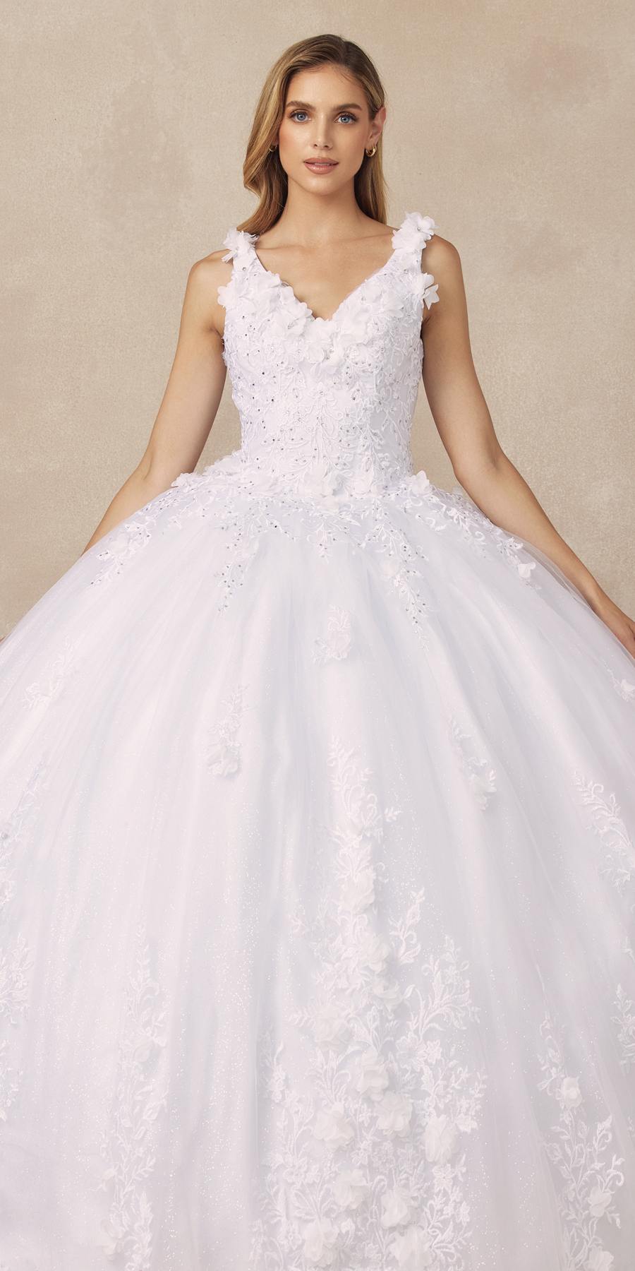 Vestido de quinceañera Juliet 1437 de gala con aplicaciones florales y flores 3D