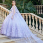 Juliet 1442 Long 3D Butterfly Appliques Strapless Bodice Cape Quinceanera Dress