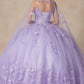 Juliet 1442 Long 3D Butterfly Appliques Strapless Bodice Cape Quinceanera Dress