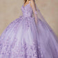 Juliet 1442 Long 3D Butterfly Appliques Strapless Bodice Cape Quinceanera Dress