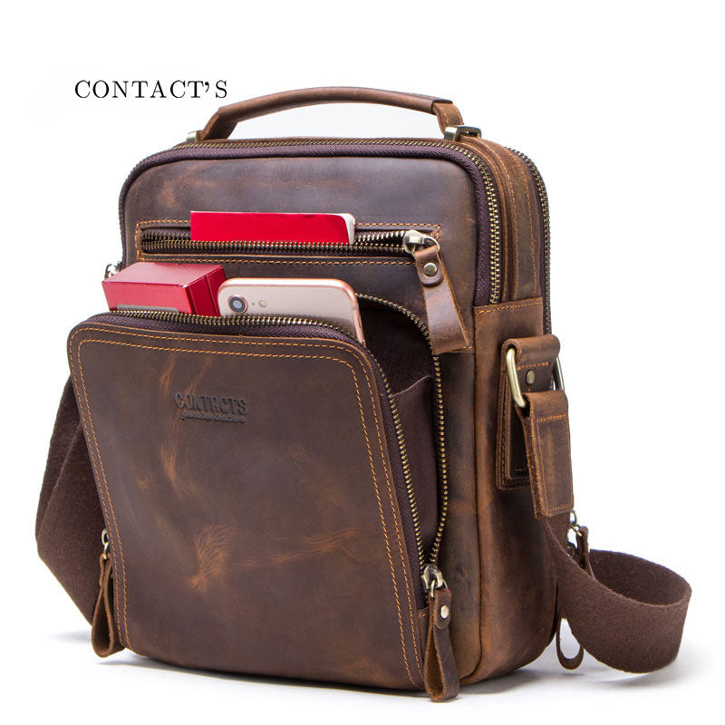 Men's Black Angel Retro Crazy Horse Leather Men's Shoulder Bags