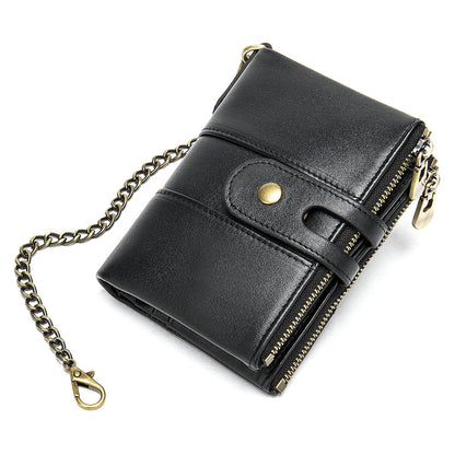 Zipper Locking Leather For Man Short Men's Wallets
