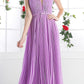 Cinderella Divine 1499 Long Chiffon Pleated Sleeveless Dress With Belt