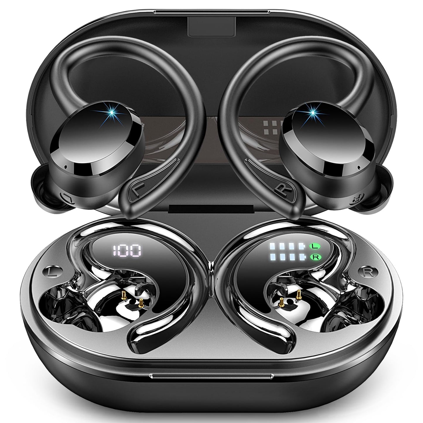 Auriculares inalámbricos Hupoaf Bluetooth con pantalla LED y resistencia al agua IPX7, intrauditivos