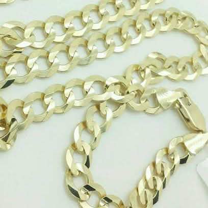 Cadena con colgante de eslabones tipo cubana de oro amarillo macizo de 14K y 4 mm de ancho