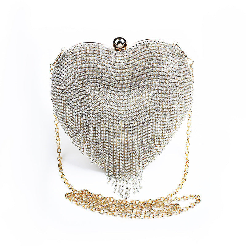 Women's Peach Heart Diamond Tassel Party Portable Evening Bags