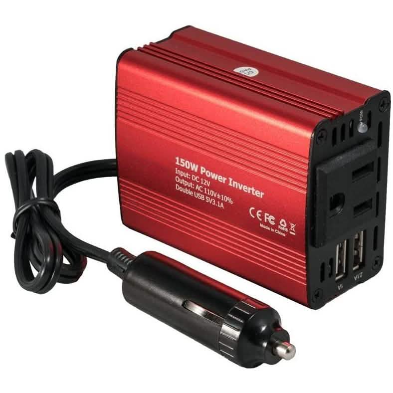Inversor de Corriente para Coche de 150W, Convertidor de 12V CC a 110V CA con Cargador Dual USB de 3.1A para Coche