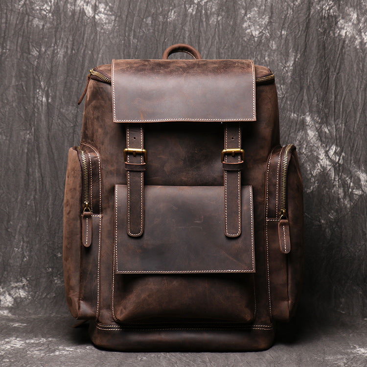 Men's Leather Crazy Horse Mountain Climbing Large Backpacks