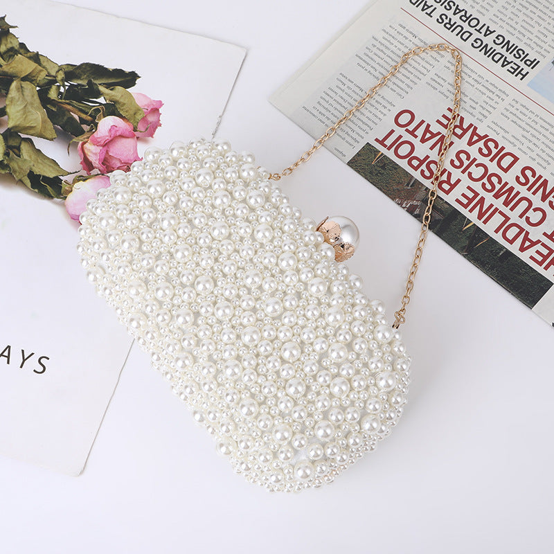 Glamorous Women's Pearl Dinner Soft Surface Evening Bags