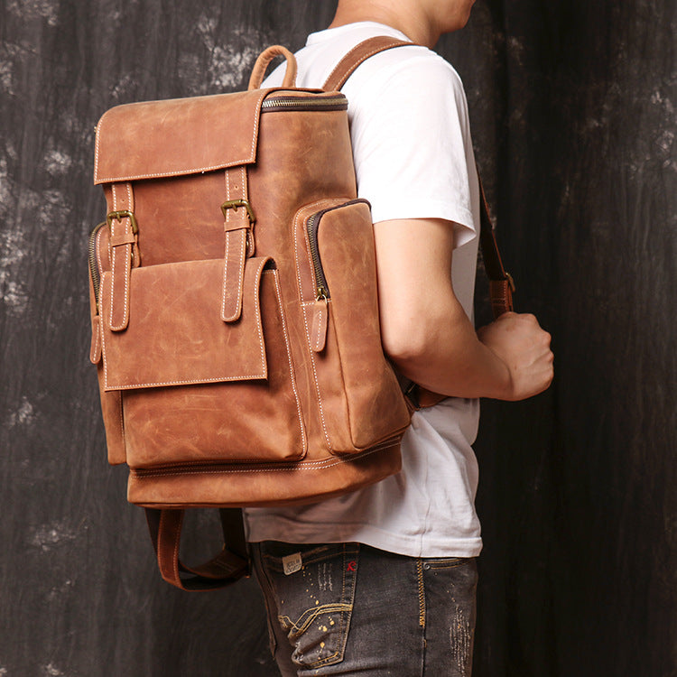 Men's Leather Crazy Horse Mountain Climbing Large Backpacks