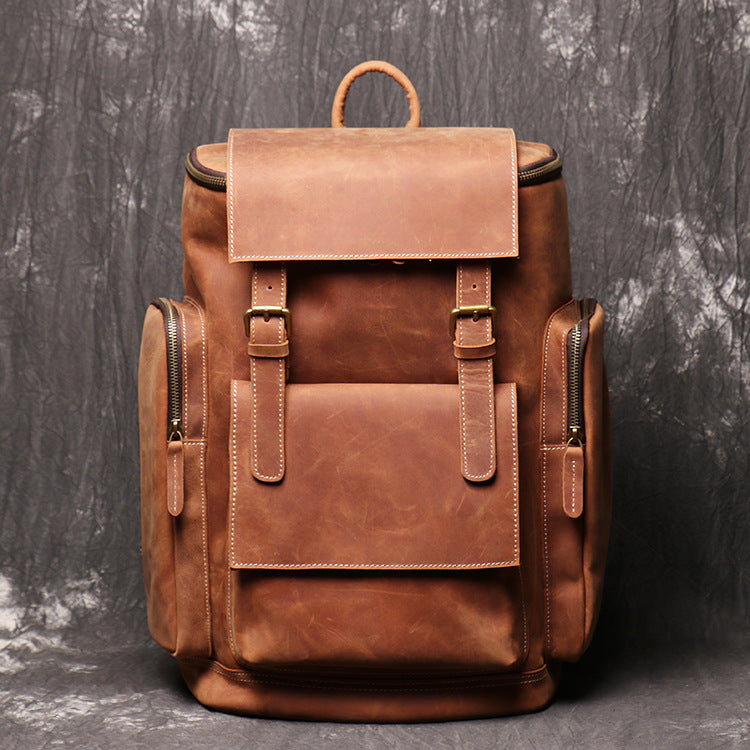 Men's Leather Crazy Horse Mountain Climbing Large Backpacks