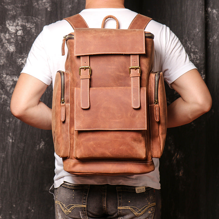 Men's Leather Crazy Horse Mountain Climbing Large Backpacks