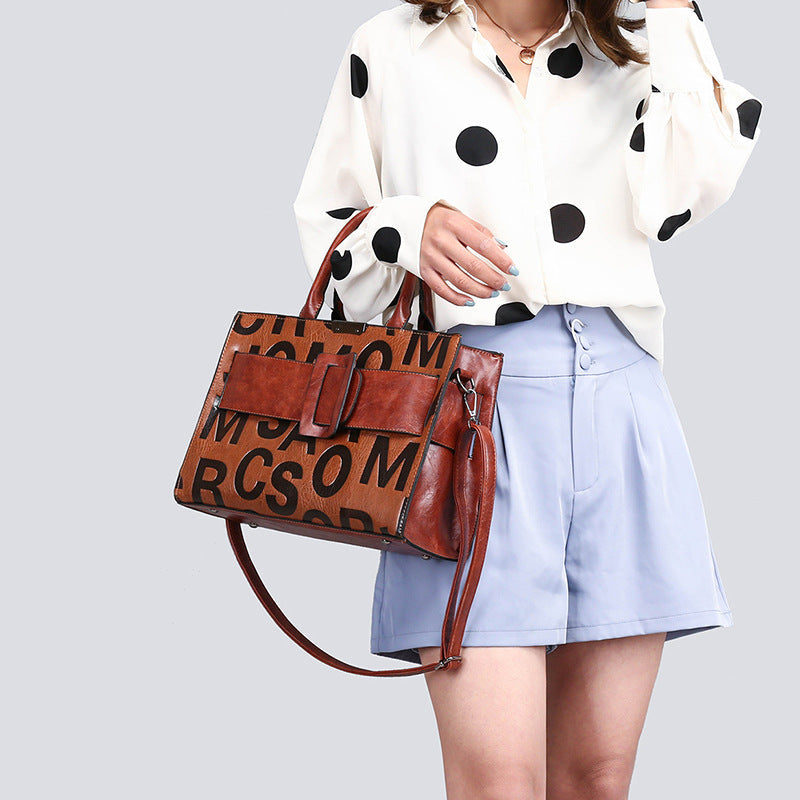 Women's Fashion Letter Pattern Portable Embossed Handbags