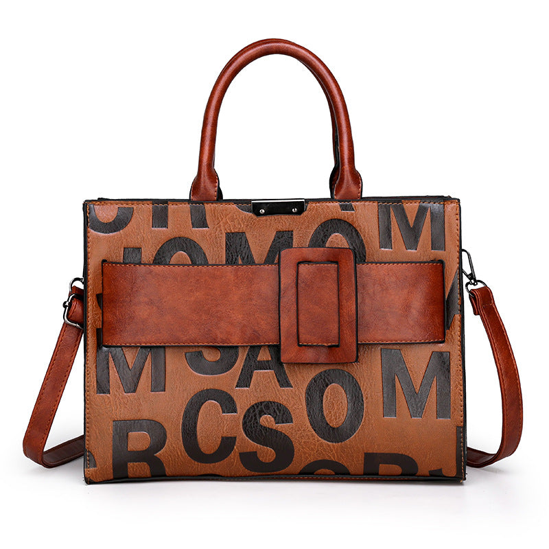 Women's Fashion Letter Pattern Portable Embossed Handbags