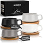 MIAMIO – Juego de 4 tazas de té de cerámica de 11 oz con platillo de bambú/taza de té – Taza de capuchino ancha Tazas de café Taza de cerámica para capuchino, latte, espresso y americano – Colección Luxe (Pastel Clásico)