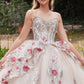 Vestido de gala de quinceañera de tul en capas Ladivine 15703 con apliques florales