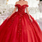 Vestido de quinceañera Ladivine 15717 con apliques florales 3D y hombros descubiertos