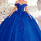 Vestido de quinceañera Ladivine 15717 con apliques florales 3D y hombros descubiertos