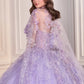 Vestido largo y voluminoso de quinceañera Ladivine 15719 con capa de tul