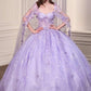 Vestido largo y voluminoso de quinceañera Ladivine 15719 con capa de tul