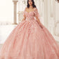 Vestido largo y voluminoso de quinceañera Ladivine 15719 con capa de tul