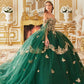 Vestido de gala largo sin tirantes de tul con capa en las mangas Ladivine 15721