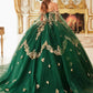 Vestido de gala largo sin tirantes de tul con capa en las mangas Ladivine 15721