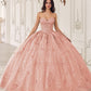 Vestido largo de quinceañera línea A con volantes y mangas abullonadas Ladivine 15722