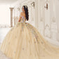 Vestido de quinceañera Ladivine 15724 con apliques florales de encaje y capelina removible