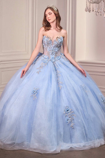 Vestido de Gala de Quinceañera Strapless con Escote Corazón Ladivine 15726