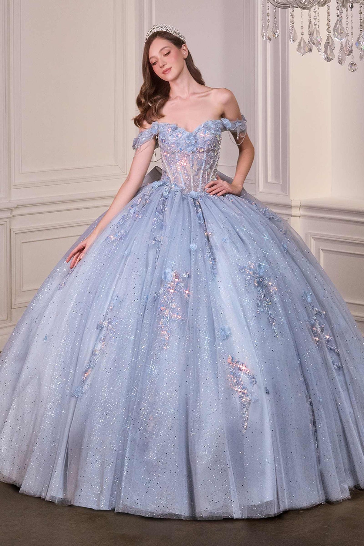 Vestido de gala de quinceañera con hombros descubiertos Ladivine 15728