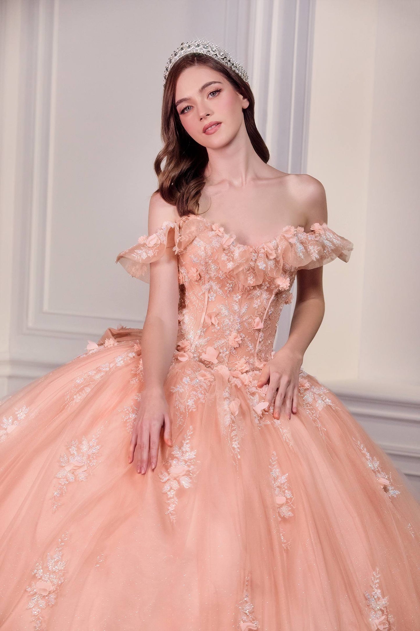 Vestido de Gala de Quinceañera Corte A con Hombros Caídos Ladivine 15731