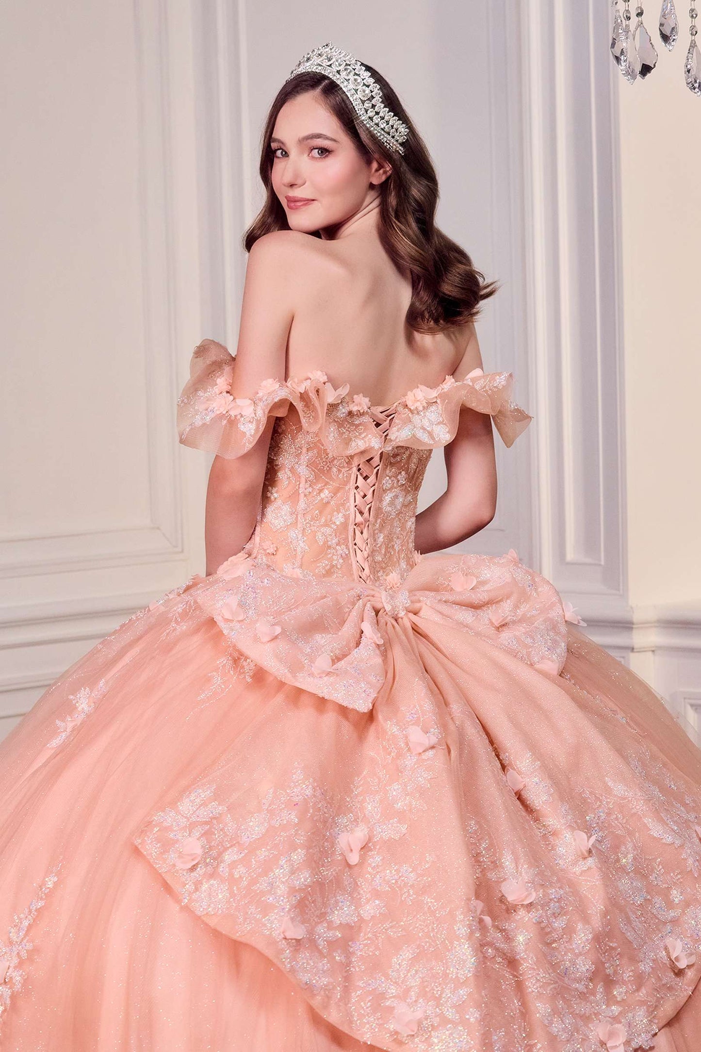 Vestido de Gala de Quinceañera Corte A con Hombros Caídos Ladivine 15731