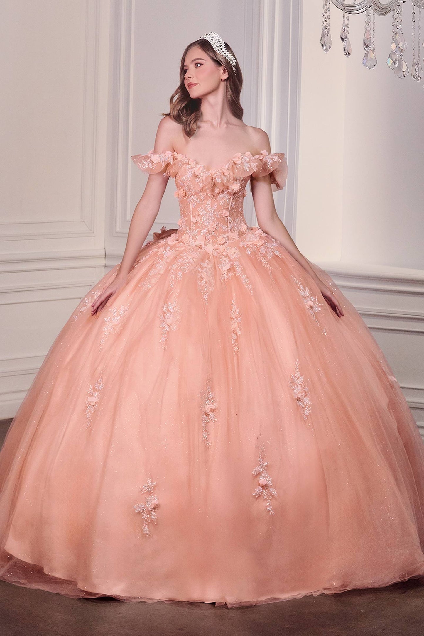 Vestido de Gala de Quinceañera Corte A con Hombros Caídos Ladivine 15731