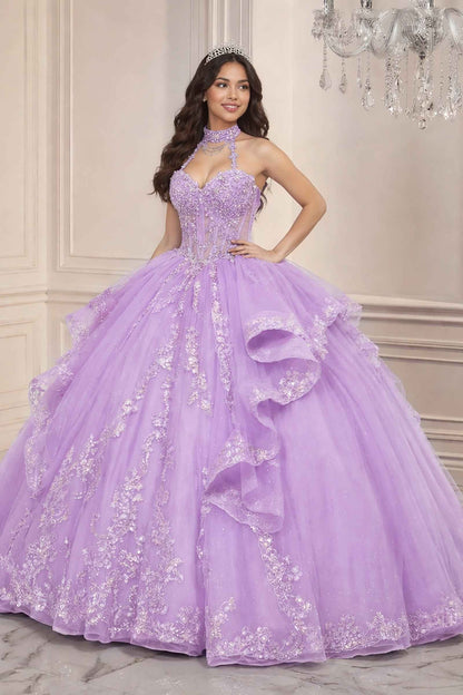 Vestido de quinceañera Ladivine 15741 con escote corazón y tirante tipo gargantilla
