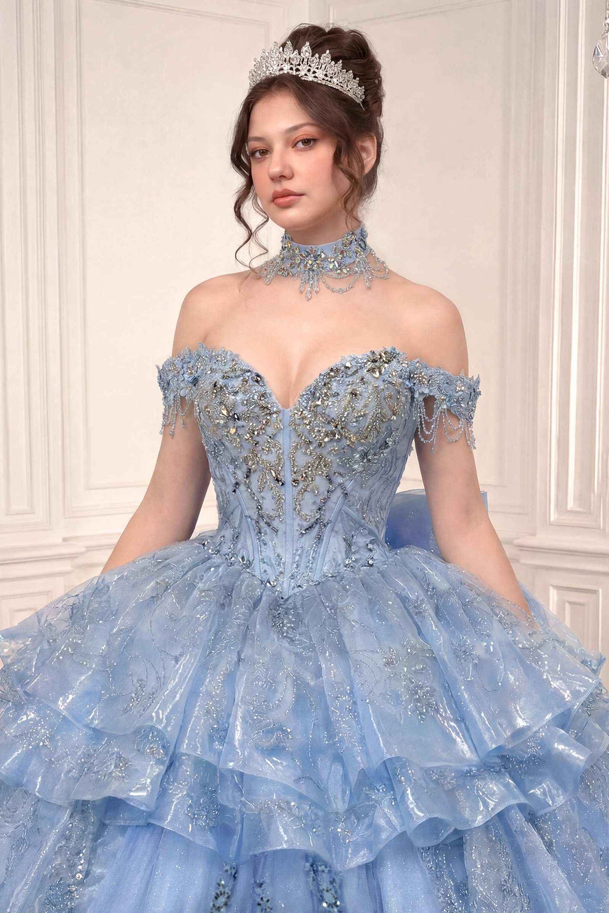 Vestido de Gala de Quinceañera Abullonado con Hombros Descubiertos Ladivine 15742