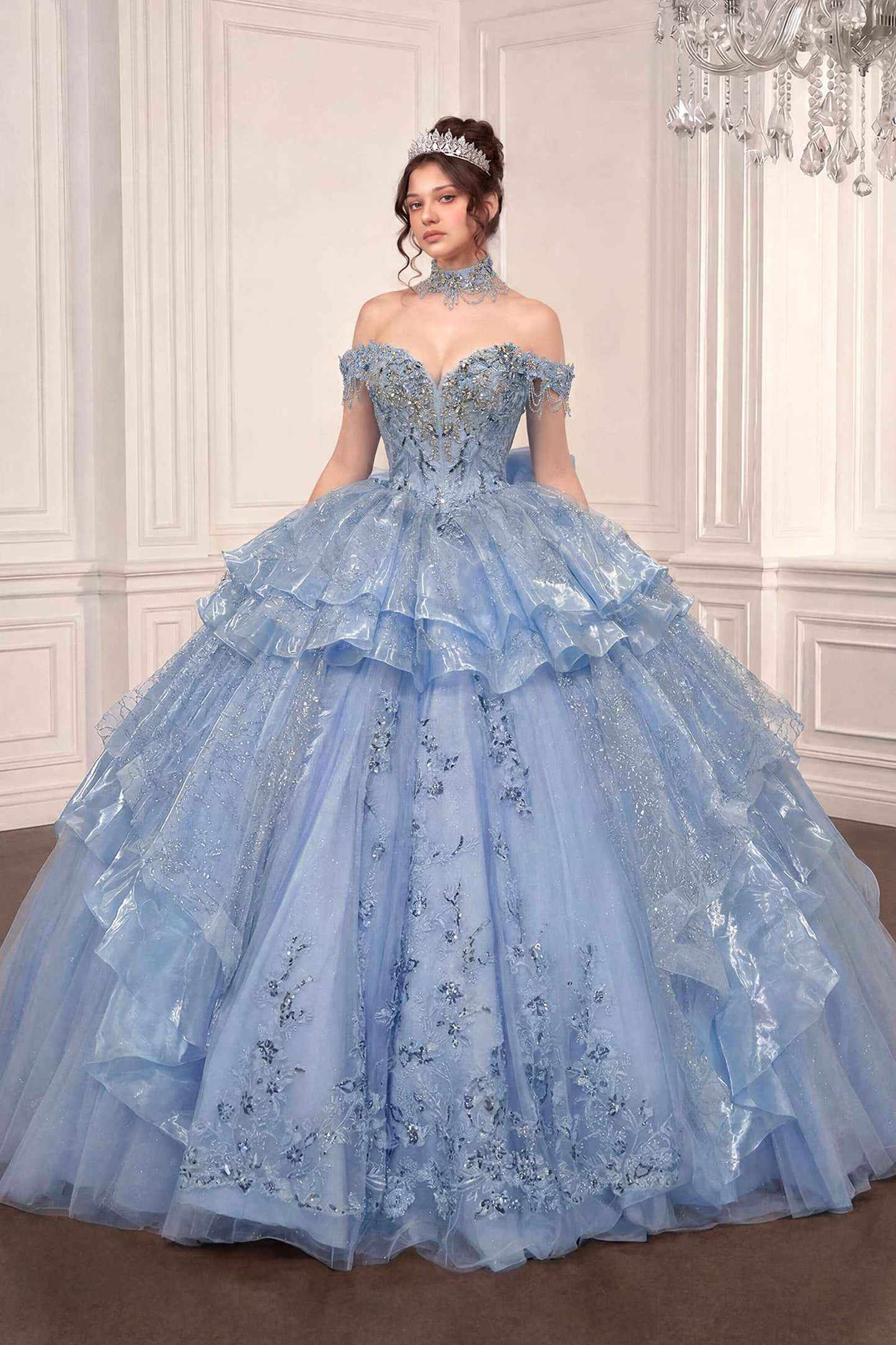 Vestido de Gala de Quinceañera Abullonado con Hombros Descubiertos Ladivine 15742