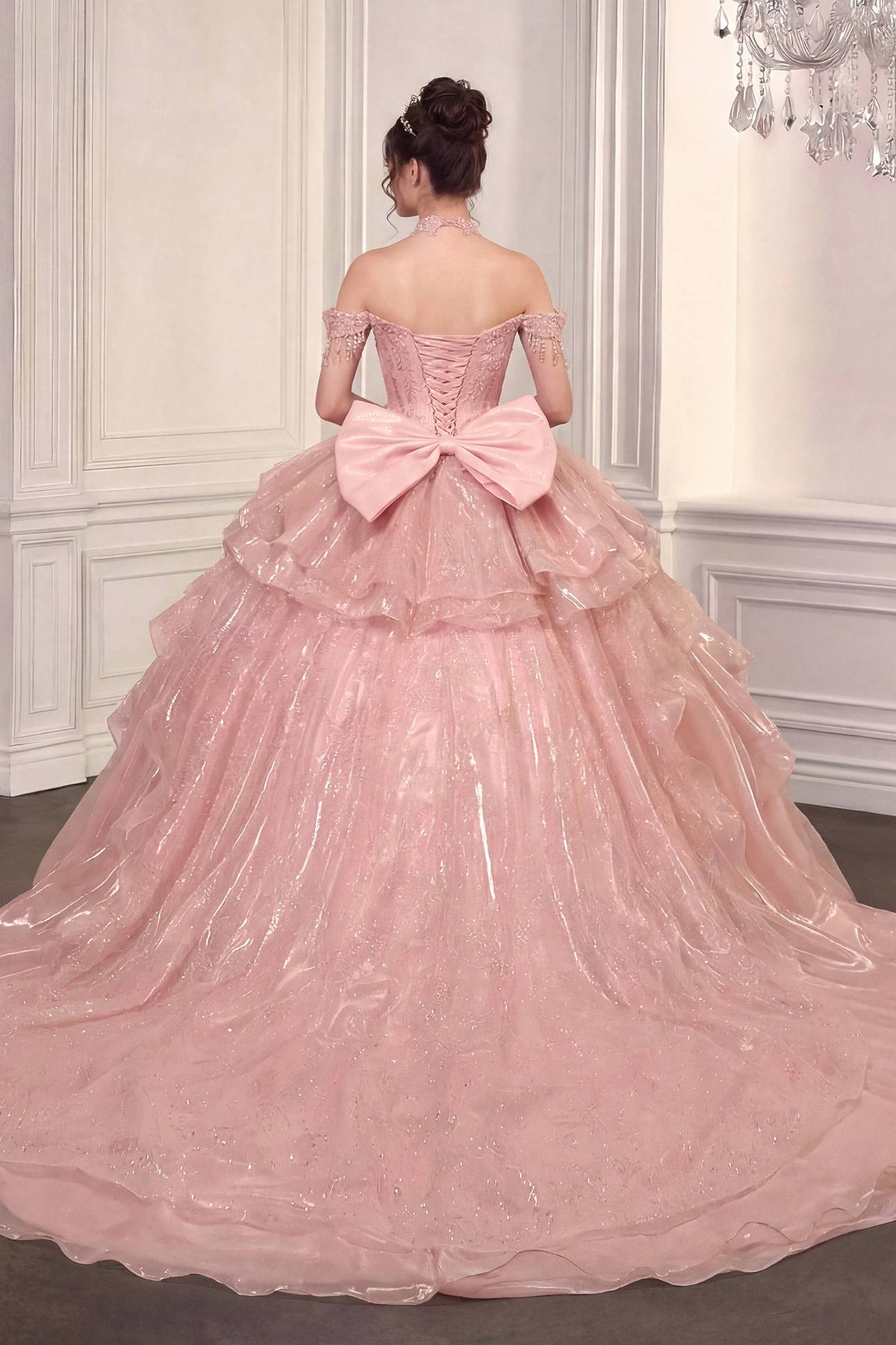 Vestido de Gala de Quinceañera Abullonado con Hombros Descubiertos Ladivine 15742