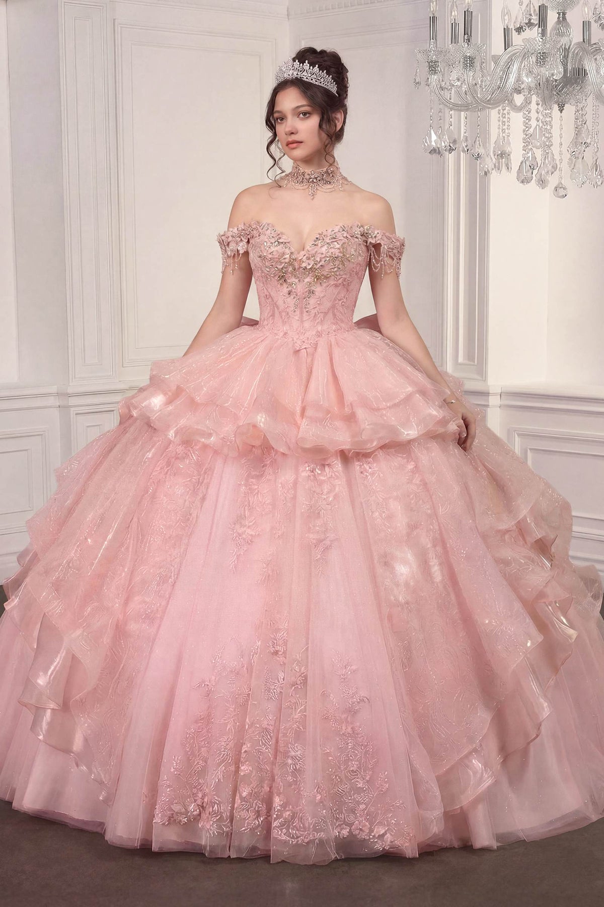 Vestido de Gala de Quinceañera Abullonado con Hombros Descubiertos Ladivine 15742