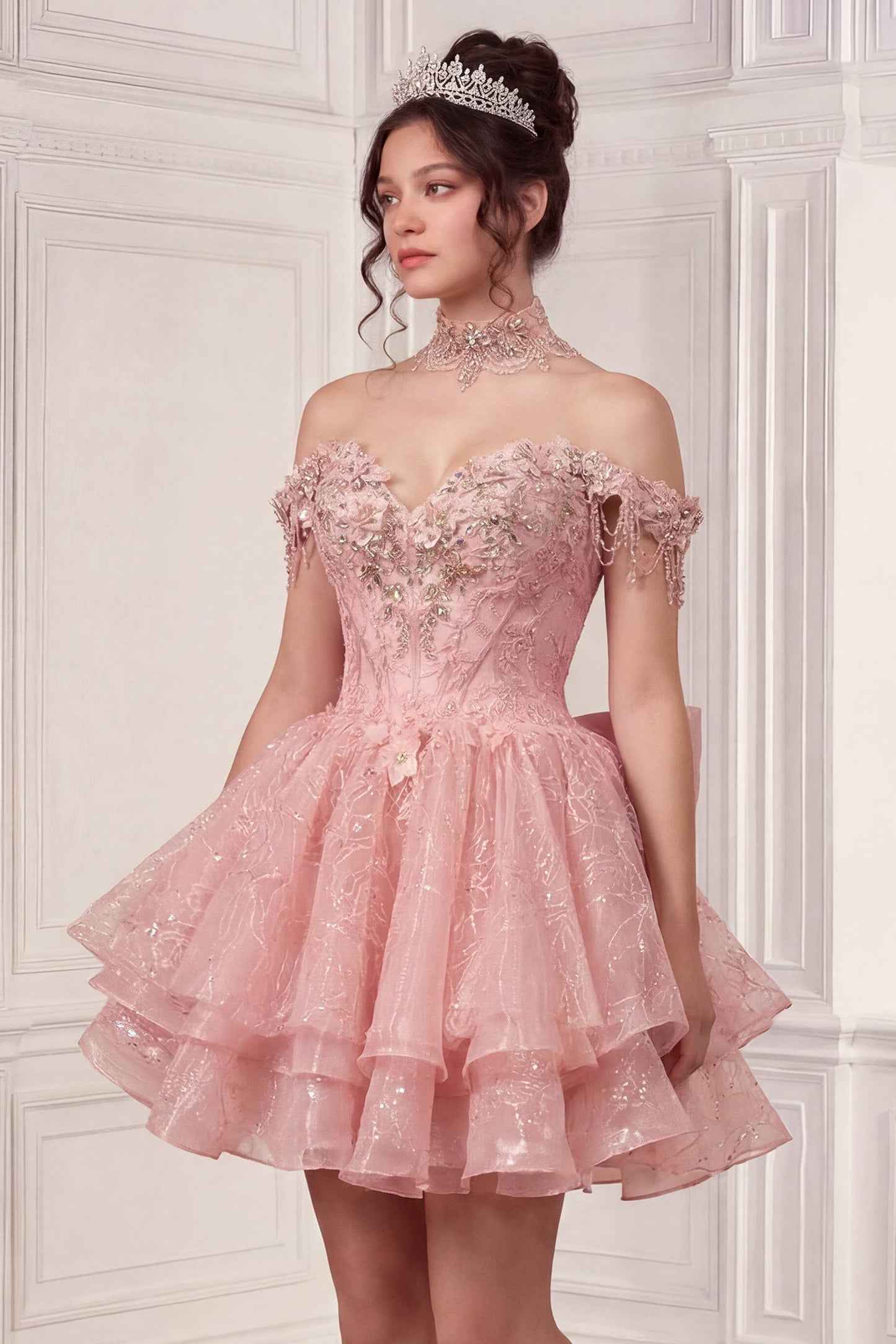 Vestido de Gala de Quinceañera Abullonado con Hombros Descubiertos Ladivine 15742
