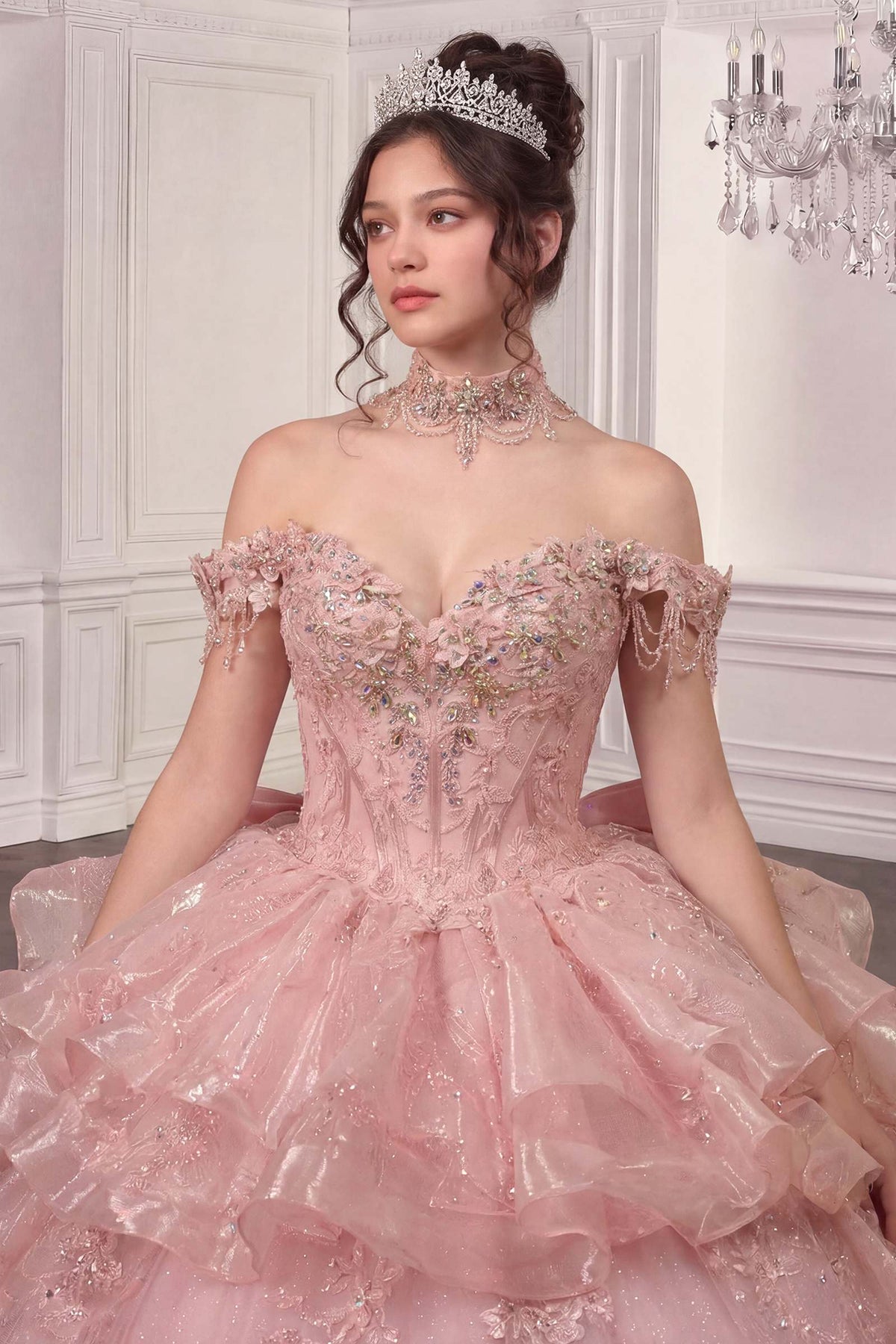 Vestido de Gala de Quinceañera Abullonado con Hombros Descubiertos Ladivine 15742