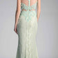 Cinderella Divine 1586 Halter Lace Appliques Mock Two-Piece Gown