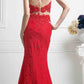 Cinderella Divine 1586 Halter Lace Appliques Mock Two-Piece Gown