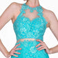 Cinderella Divine 1586 Halter Lace Appliques Mock Two-Piece Gown