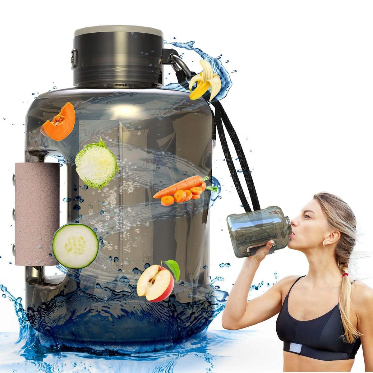 Botella de agua de hidrógeno portátil recargable de gran capacidad de 1,5 L, electrólisis rápida de 6 min.